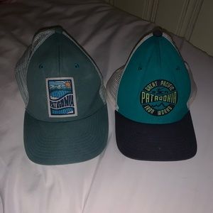 Two blue Patagonia hats